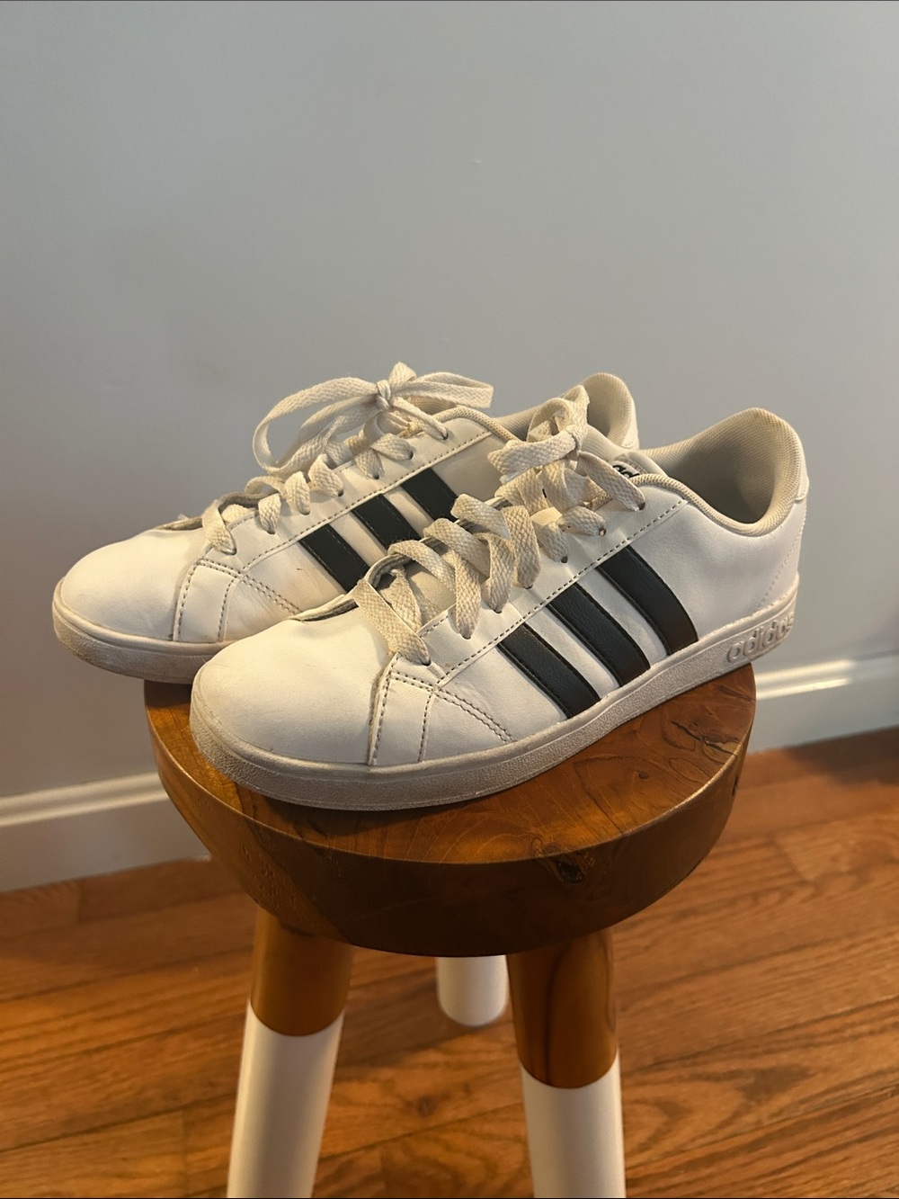 adidas White Sneakers with Black Three Stripes